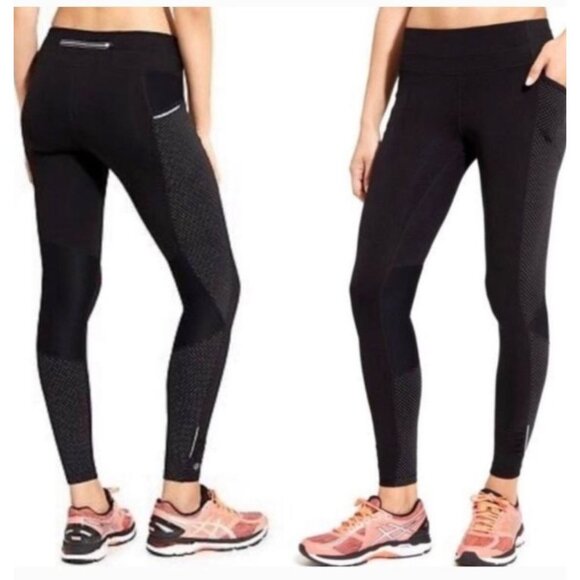 Athleta Dot Be Free Tight Leggings Women’s M Black Mesh Pocket Run Yoga 350178 - Picture 2 of 16